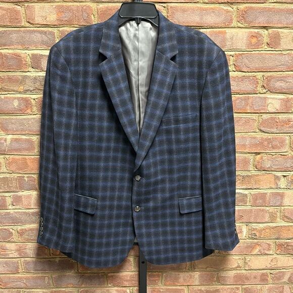 Jean Paul Germain Men’s Blue & Black Check Wool Blend Blazer Size 46R - Picture 2 of 7
